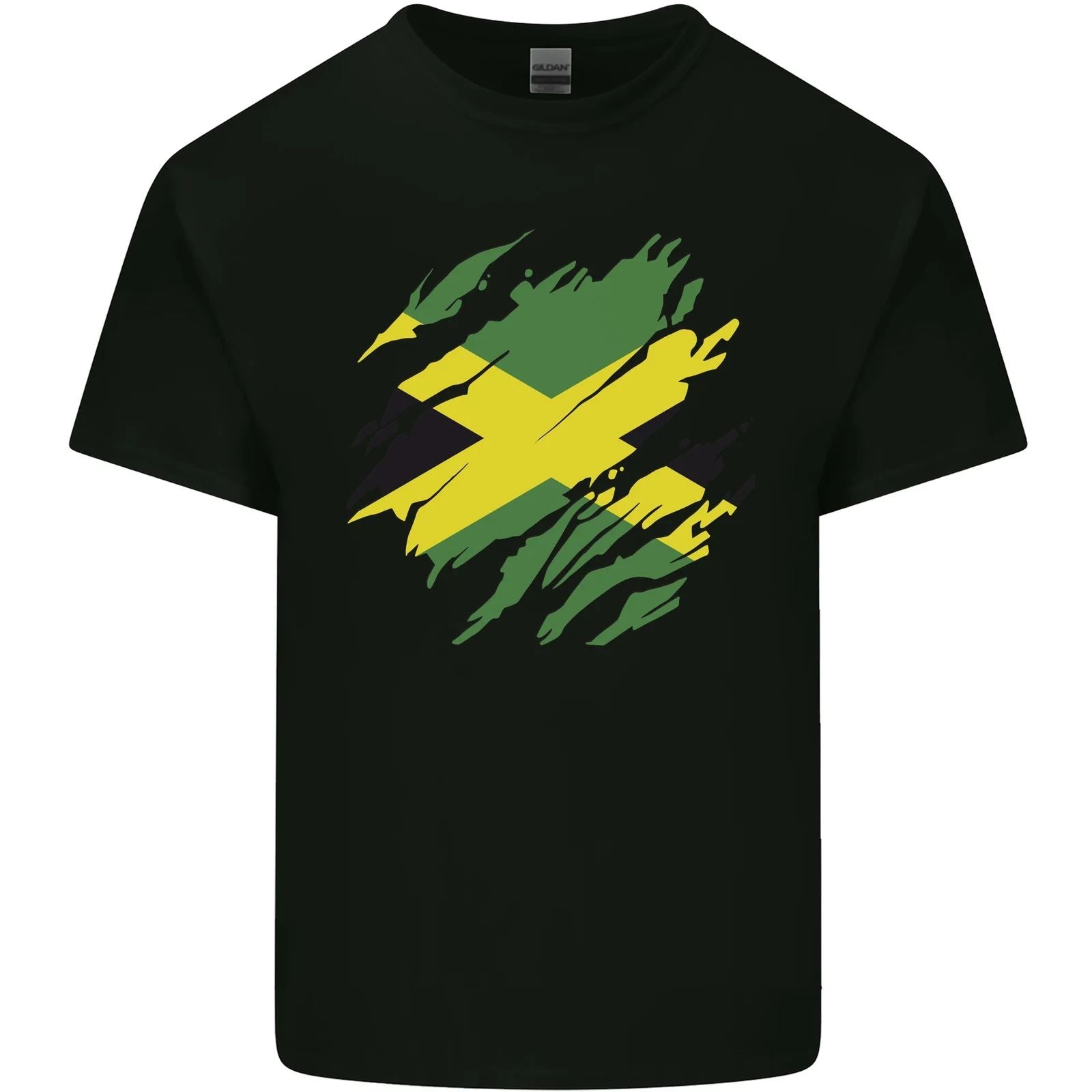 Torn Jamaican Flag Jamaica Day Football Mens Cotton T-Shirt Tee Top