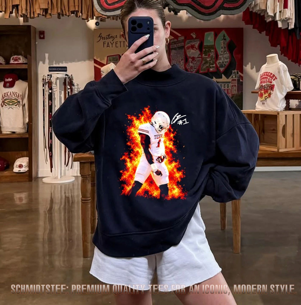 Colin Simmons Texas Longhorns Celebrating Fire signature shirt