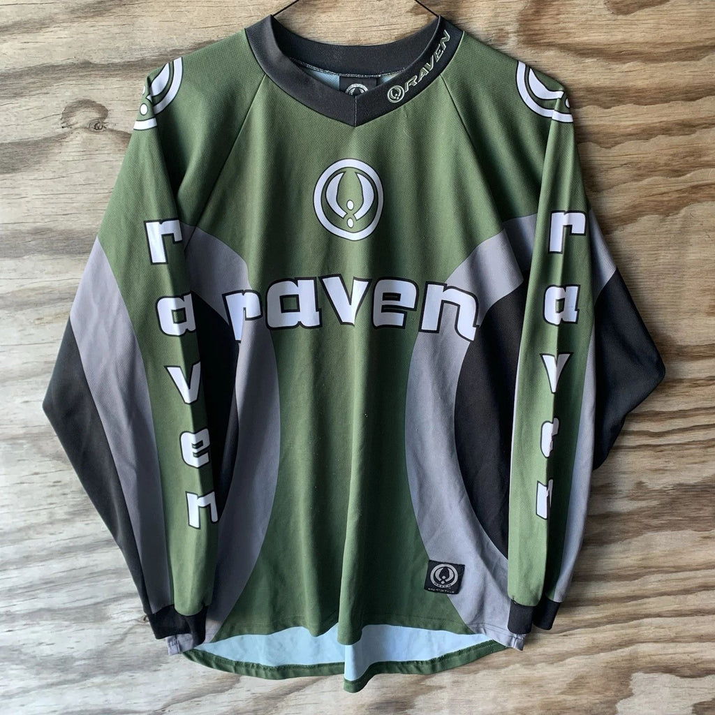 Vintage 90s Raven Paintball Jersey Shirt Black Green Size 2XL Made In USA Retro