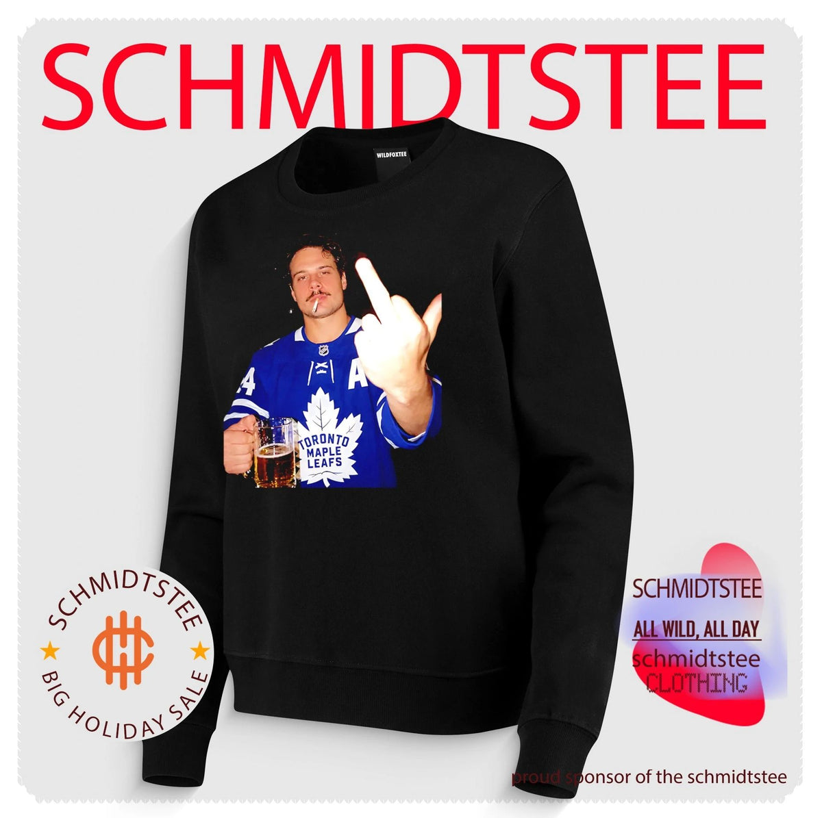 Auston Matthews Toronto Maple Leafs holding beer middle finger shirt