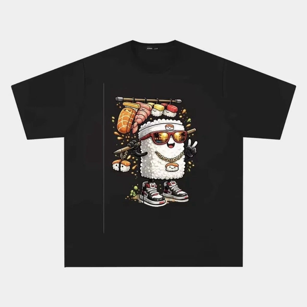Sushi Street Style Hip Hop Design Quick-Dry, Breathable, Stretchy T-Shirt P1-02