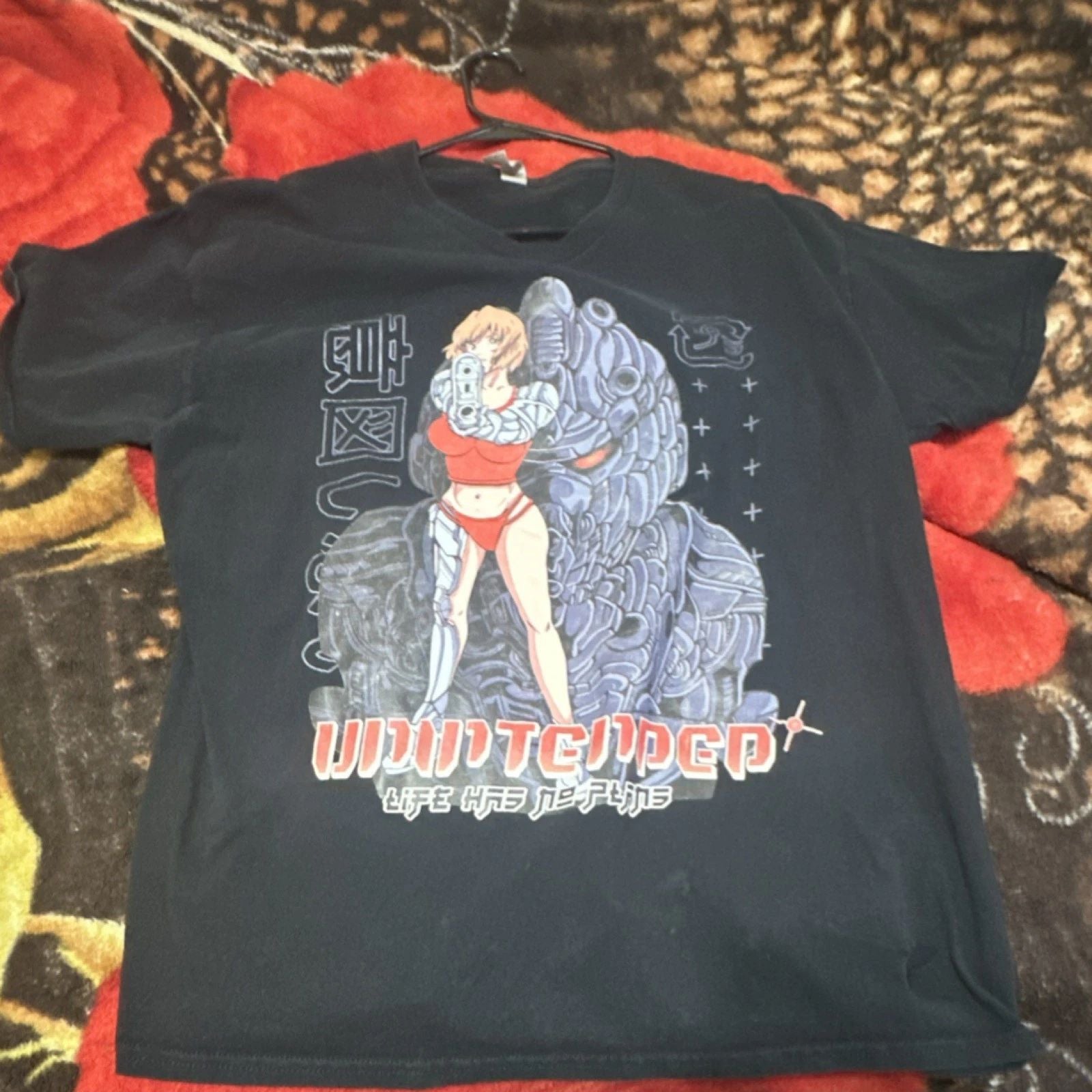 Gildan Anime Robot Graphic Print Black Men's Large Short Sleeve T-Shirt