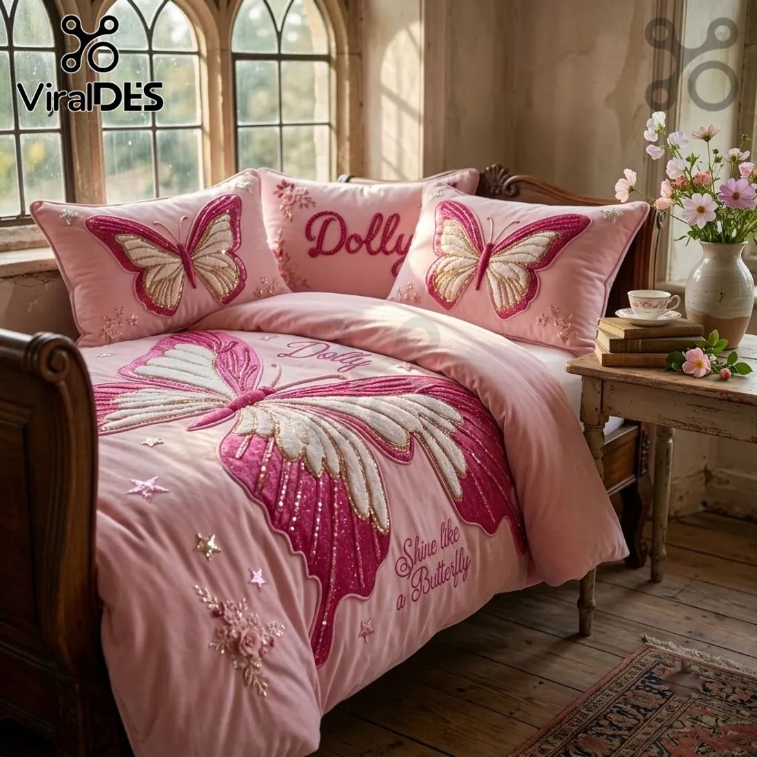 Dolly Shine Like a Butterfly Pink 3-Piece Bedding Set