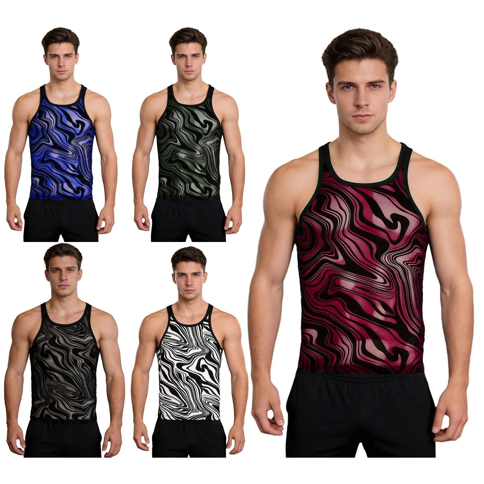 Men's Tank Top Gym Shirts Daily Wear Undershirts Beach T-Shirt Collar Clothing