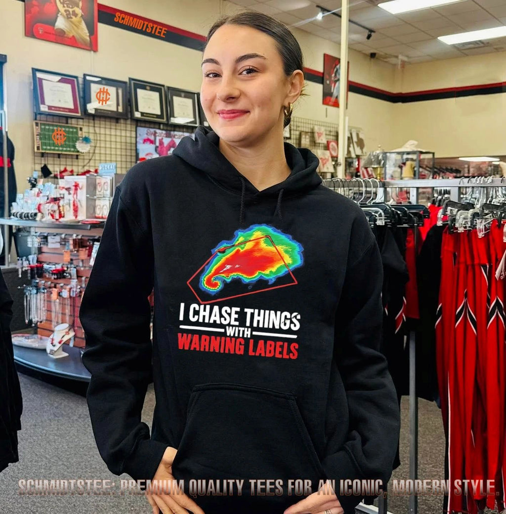 I Chase Things with Warning Labels Weather Radar shirt