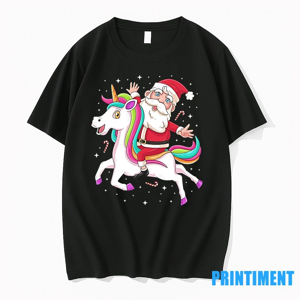 Santa Riding Rainbow Unicorn Christmas Magic Tshirts Sweater