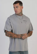 SikSilk Men's Short Sleeved Oversized Fit Crew Neck Graphic T-Shirt Tee Grey
