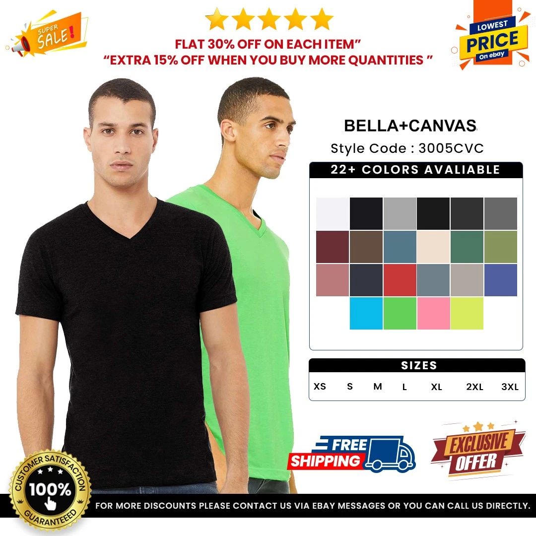 Bella + Canvas 3005CVC Men's Heather Blend CVC V-Neck Tee Short Sleeve T-Shirt