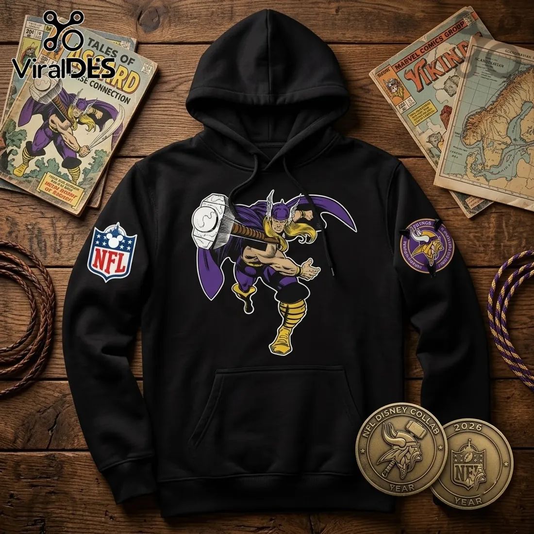 Thor x Minnesota Vikings 2026 Black Hoodie