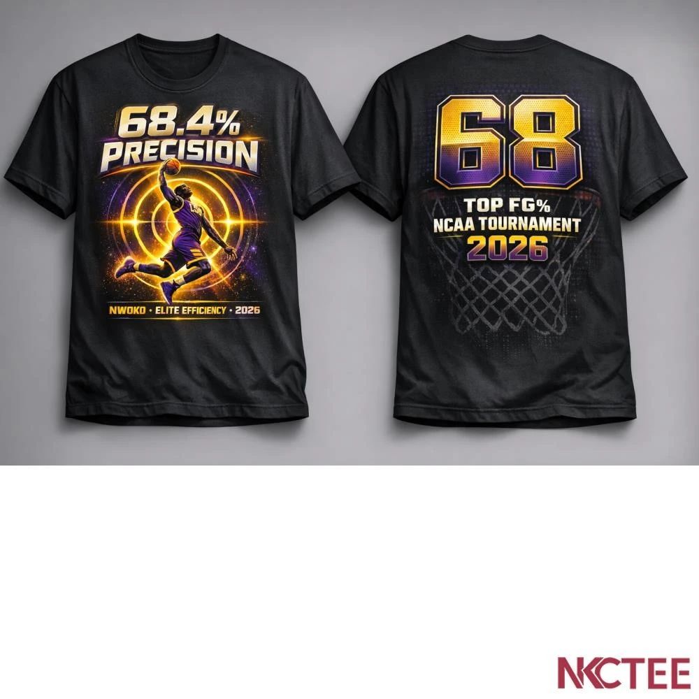 NKCtees Mike Nwoko LSU 68.4% Precision T-Shirt – Top FG% NCAA Tournament 2026 Basketball Tee