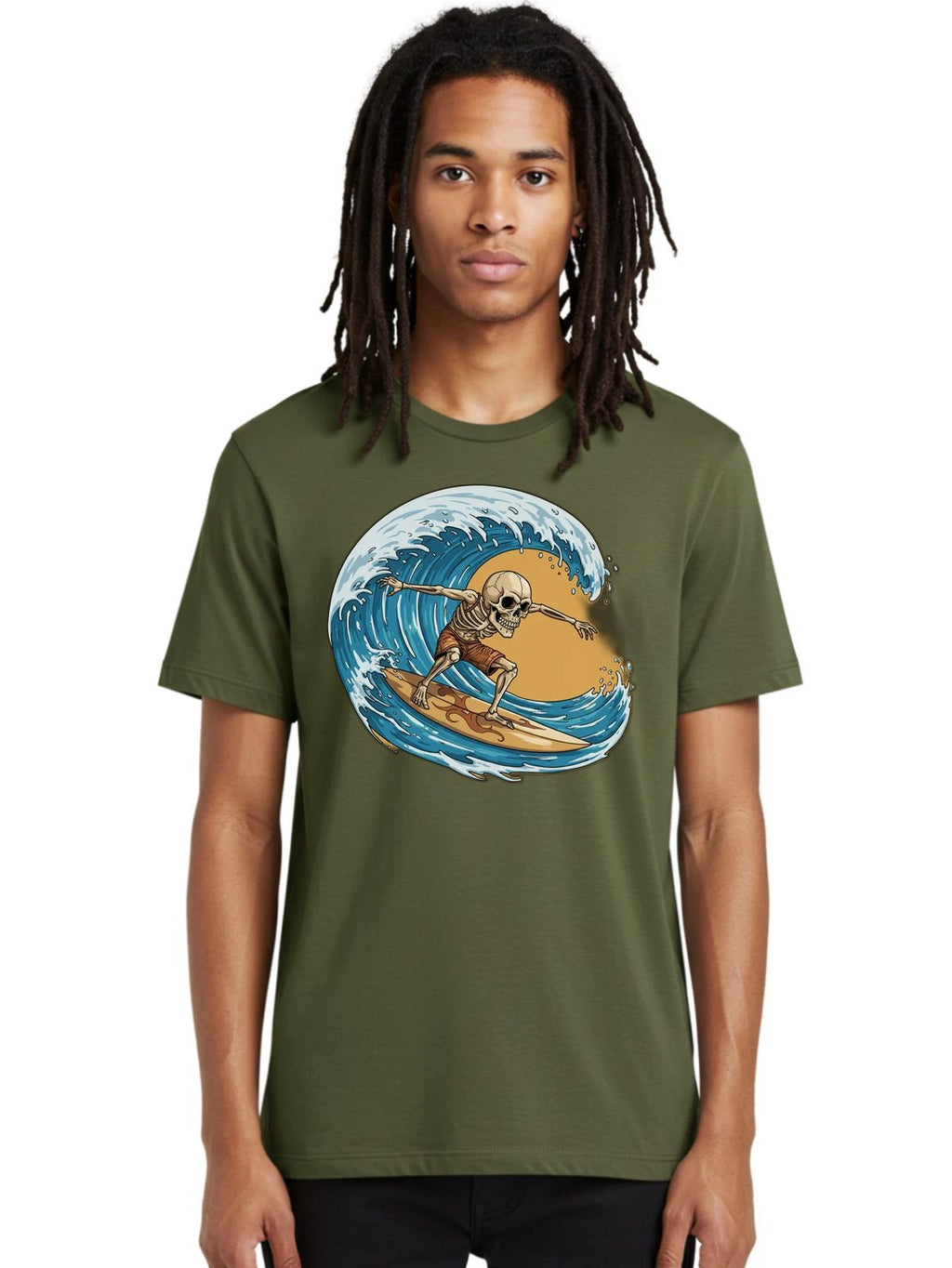 Skeleton-Surfer-1 Mens Graphic Tee, 100% Cotton, Casual Summer Wear