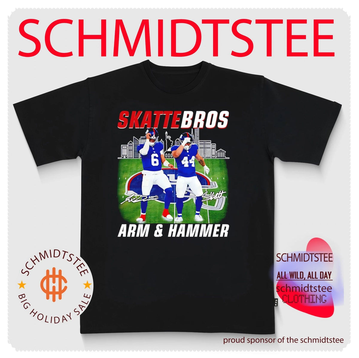 Jaxson Dart And Cam Skattebo New York Giants Skattebros Arm and Hammer signature stadium shirt