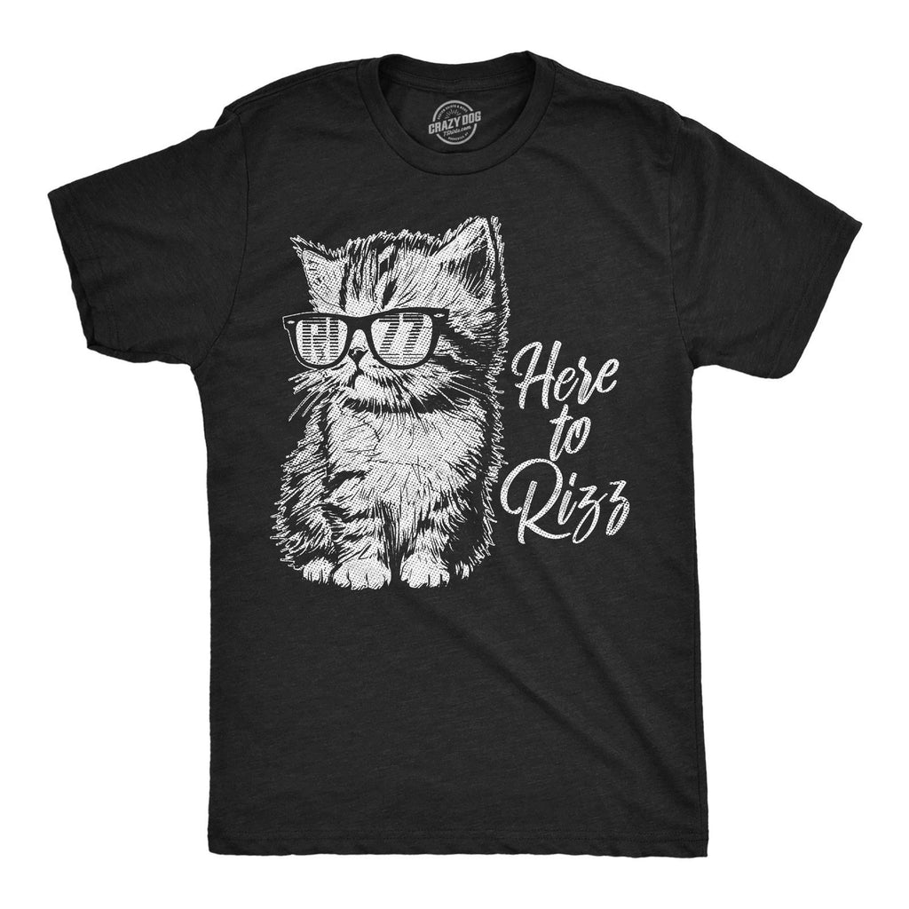 Mens Funny T Shirts Here to Rizz Sarcastic Kitten Graphic Novelty Tee for Men