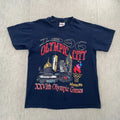 VINTAGE Atlanta Olympics Shirt Adult Medium Blue 1996 Olympic City Logo Mens 90s