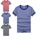 Stylish Sports O Neck Men's T Shirt Blue and White Striped Short Sleeve Top