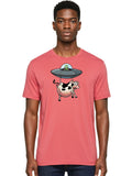 Alien-Abducting-Cow Mens Graphic Tee, 100% Cotton, Casual Summer Wear