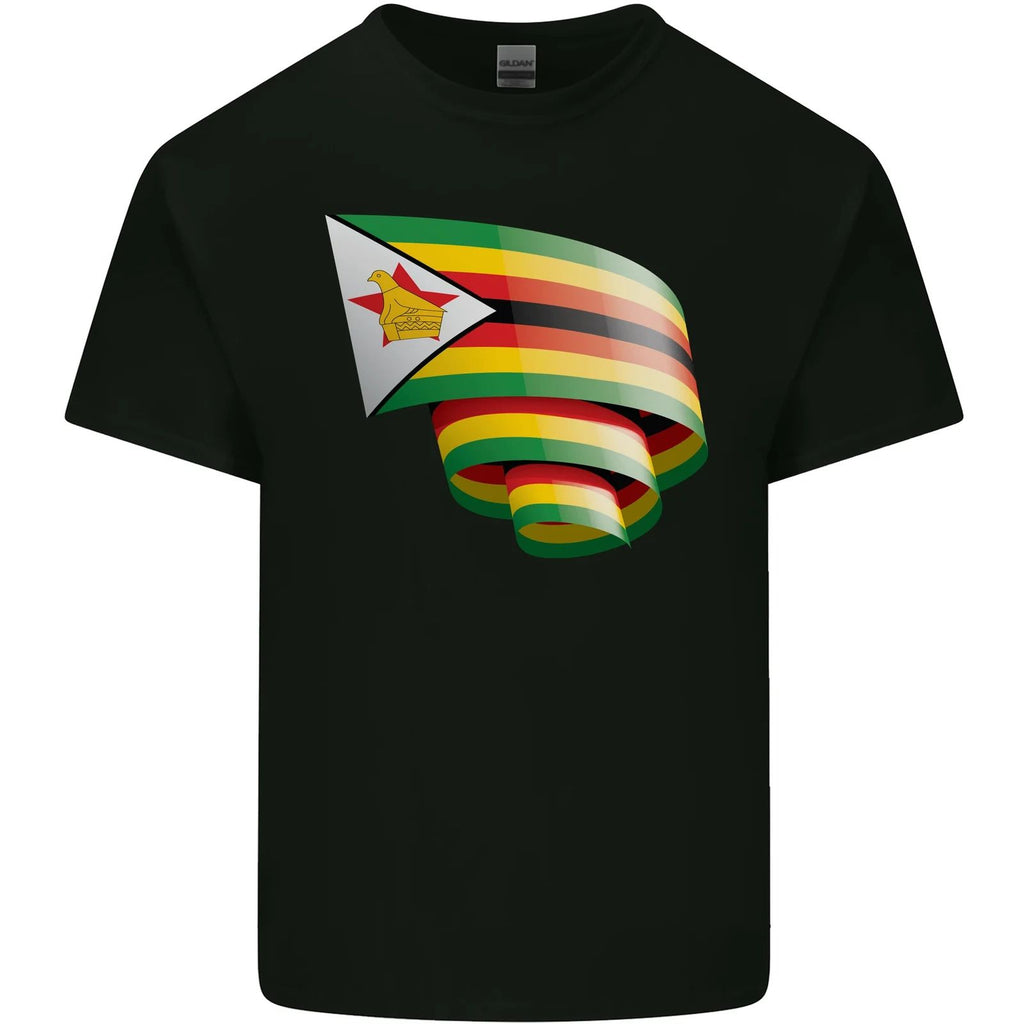 Curled Zimbabwe Flag Zimbabwean Day Football Mens Cotton T-Shirt Tee Top