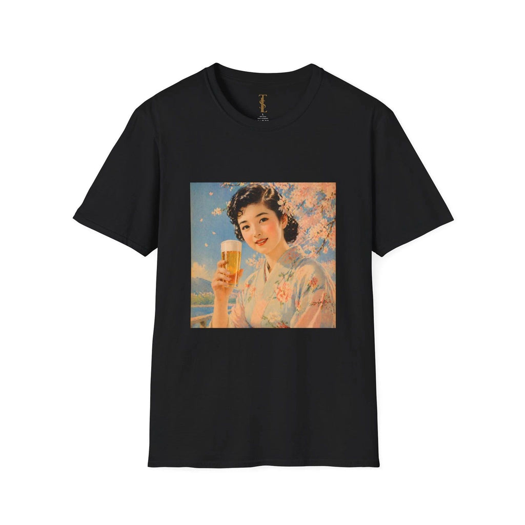 Vintage Japanese Woman Holding Beer T-Shirt | Sakura Kimono Retro Art