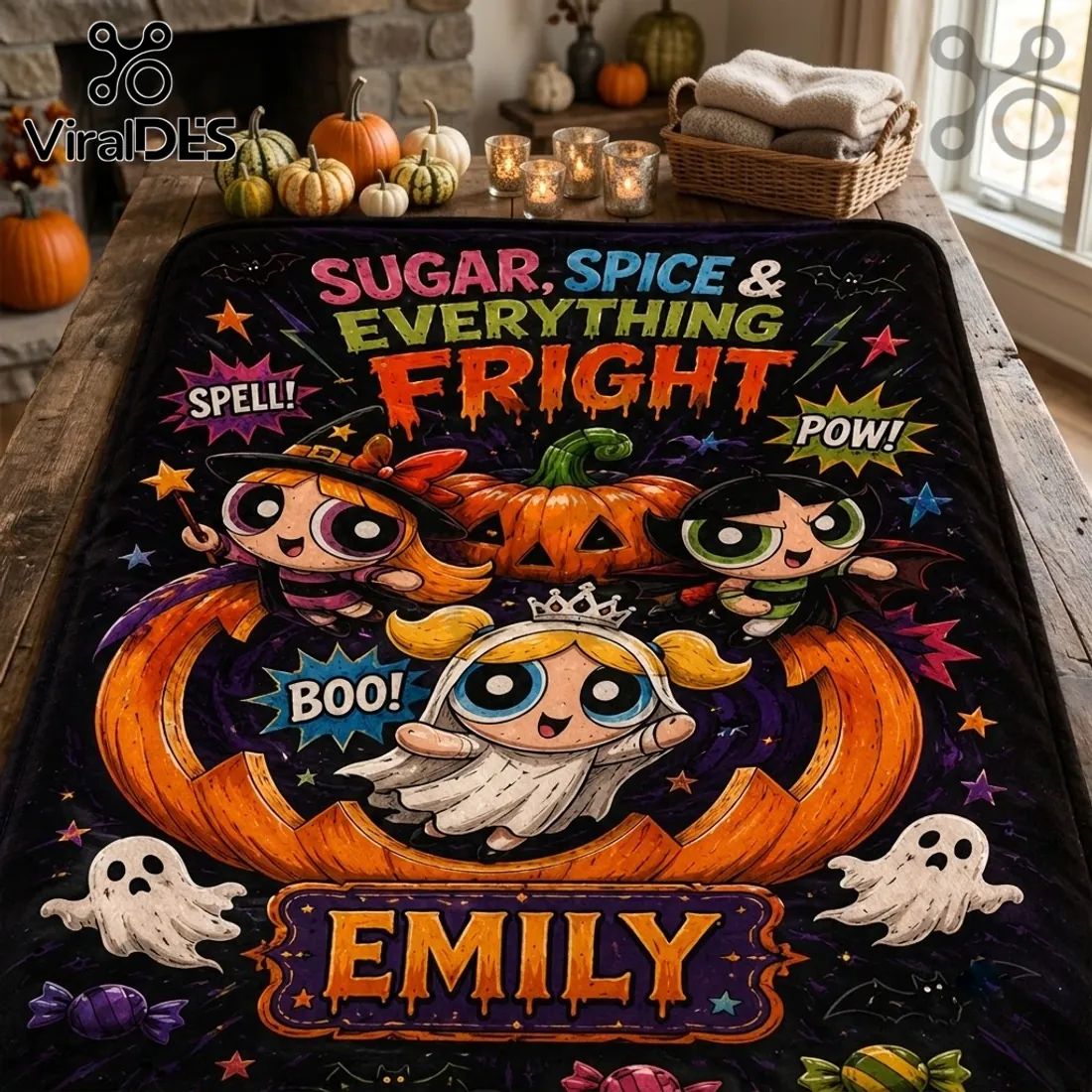 Powerpuff Girls Personalized Halloween Fright Fleece Blanket