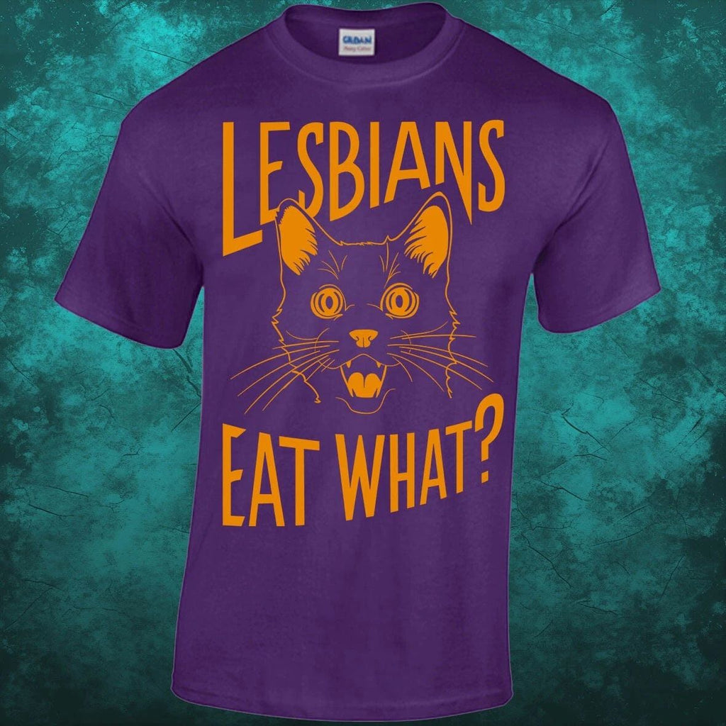 Lesbians Eat What? T-shirt S - 5XL, Funny Surprised Cat Shocked Feline Oral Sex