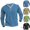 Mens Button Casual Shirts Long Sleeve V Neck Button Tops T-Shirt Blouse