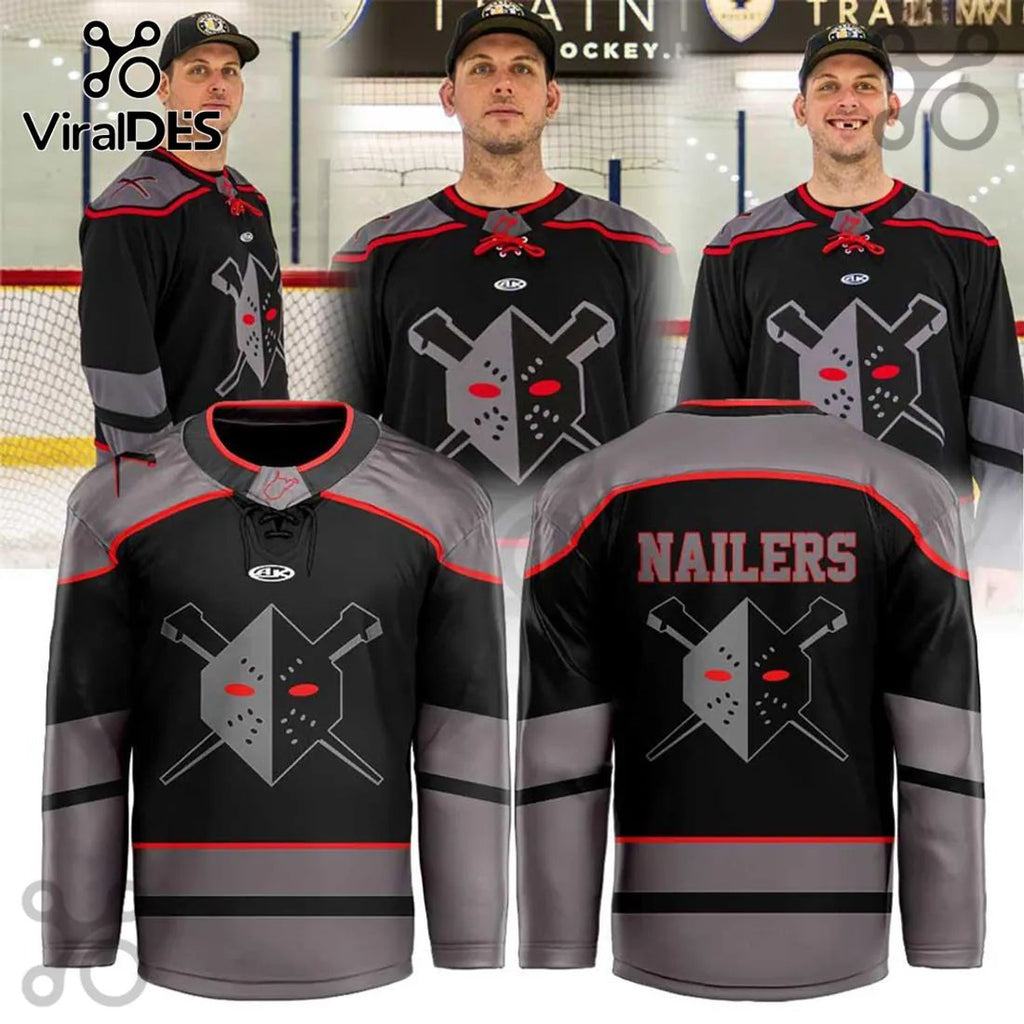 Wheeling Nailers ECHL Black Grey Alternate Hockey Jersey