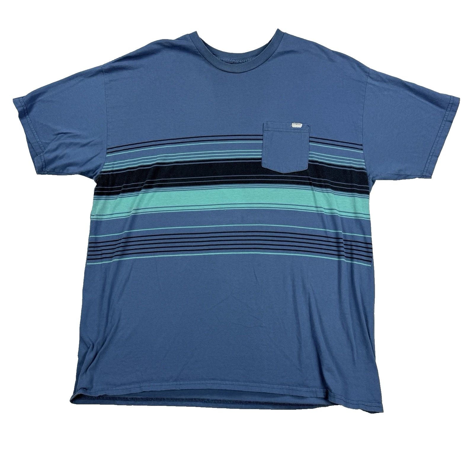 Mens Oneill Premium T Shirt Short Sleeve Blue Striped Size XL Cotton Crew Neck