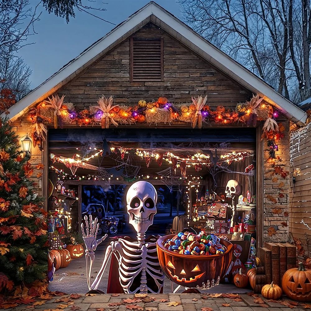 Skeleton’s Trick-or-Treat Party Halloween Garage Door Banner