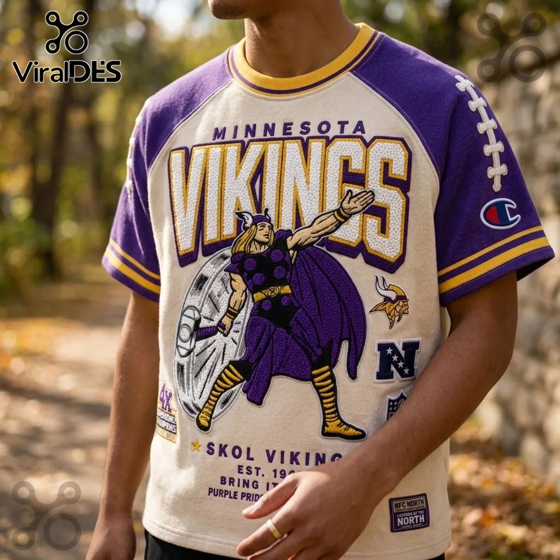 Minnesota Vikings Embroidered Mascot Champion Shirt