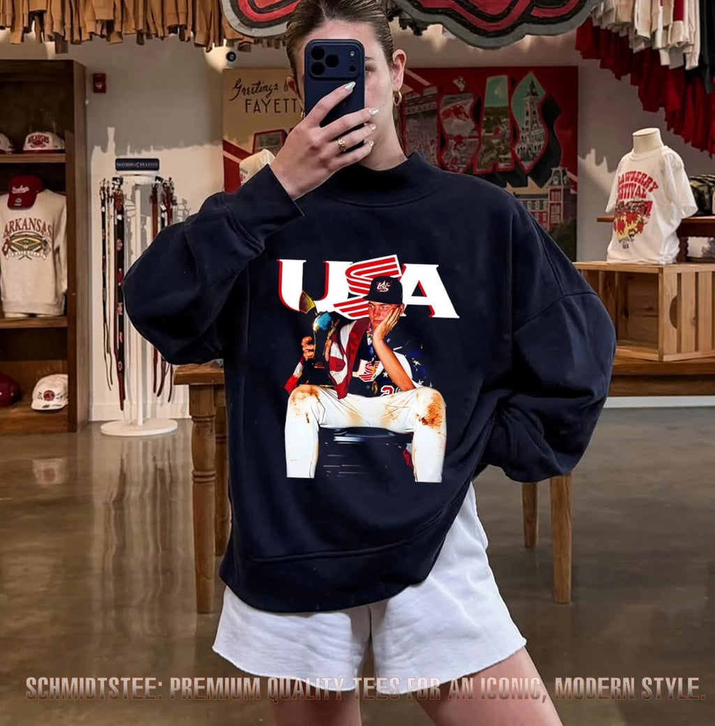 USA Baseball Champion Paul Skenes with trophy shirt
