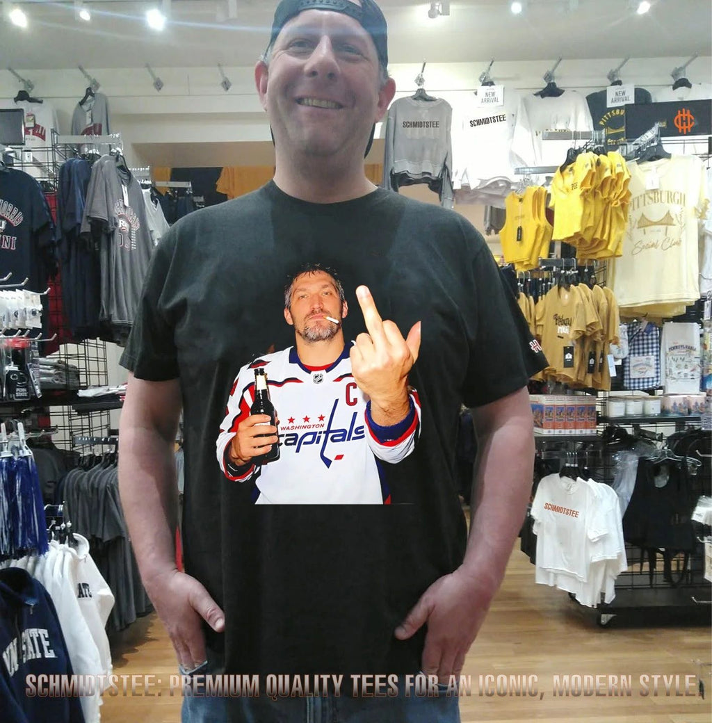 Alex Ovechkin Washington Capitals holding beer middle finger shirt