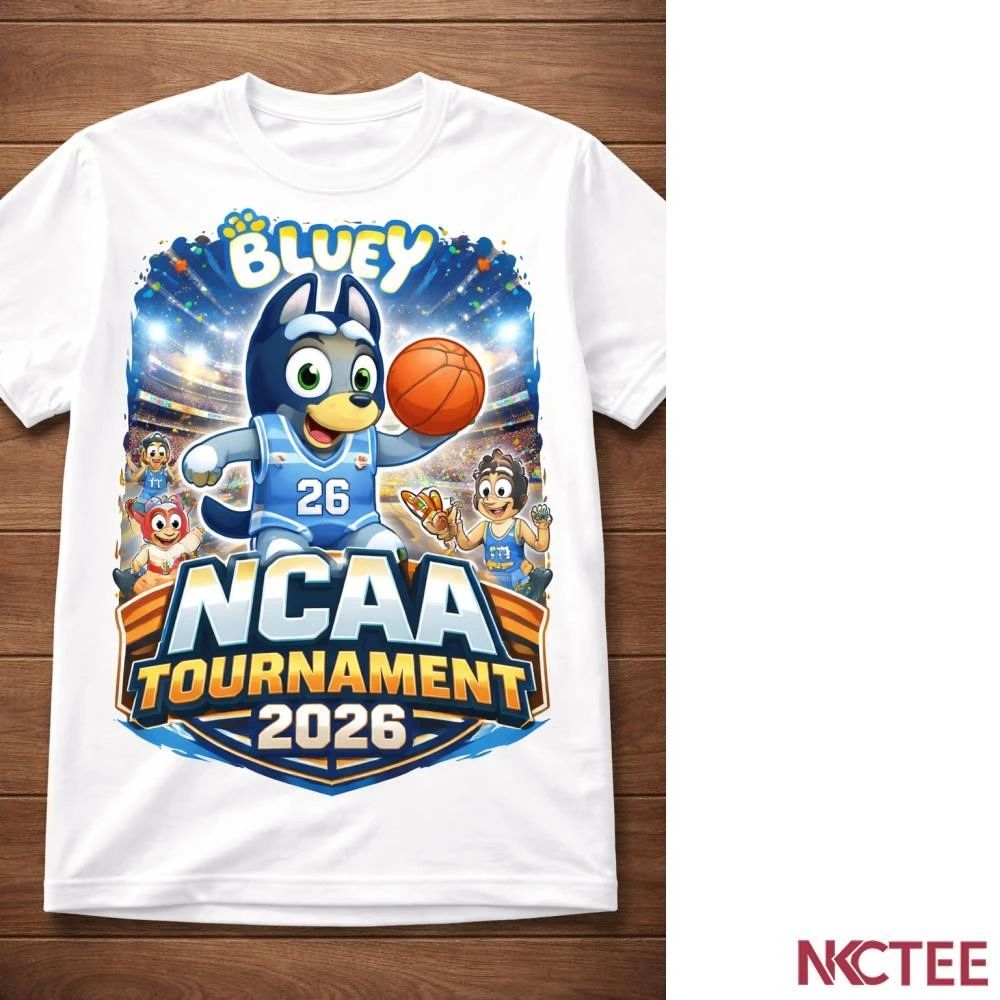 NKCtees Bluey NCAA Tournament 2026 Basketball T-Shirt – Cute Cartoon Slam Dunk Fan Tee