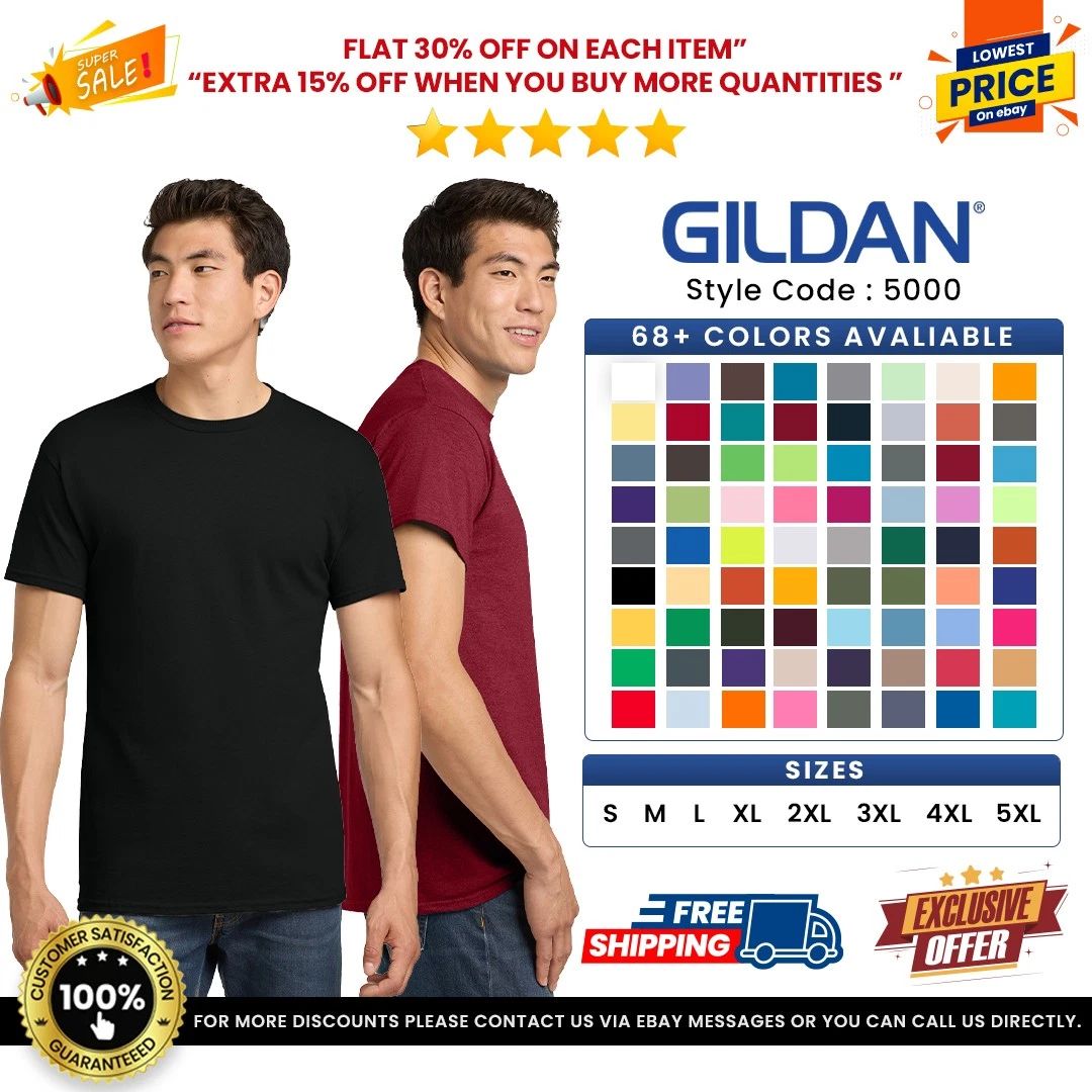 Gildan Mens G500 Solid Heavy Cotton Blank Plain Short Sleeve Casual Fit T-Shirt