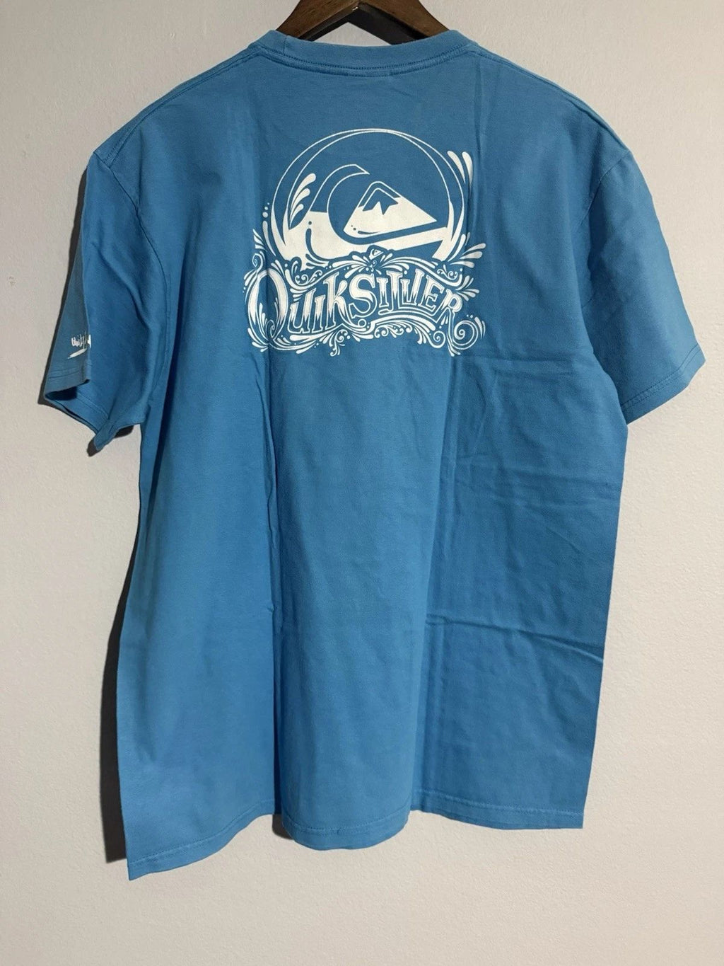 Quiksilver Spellout Logo Blue Tee Large Surf Skate Graphic Shirt 22x30 Street