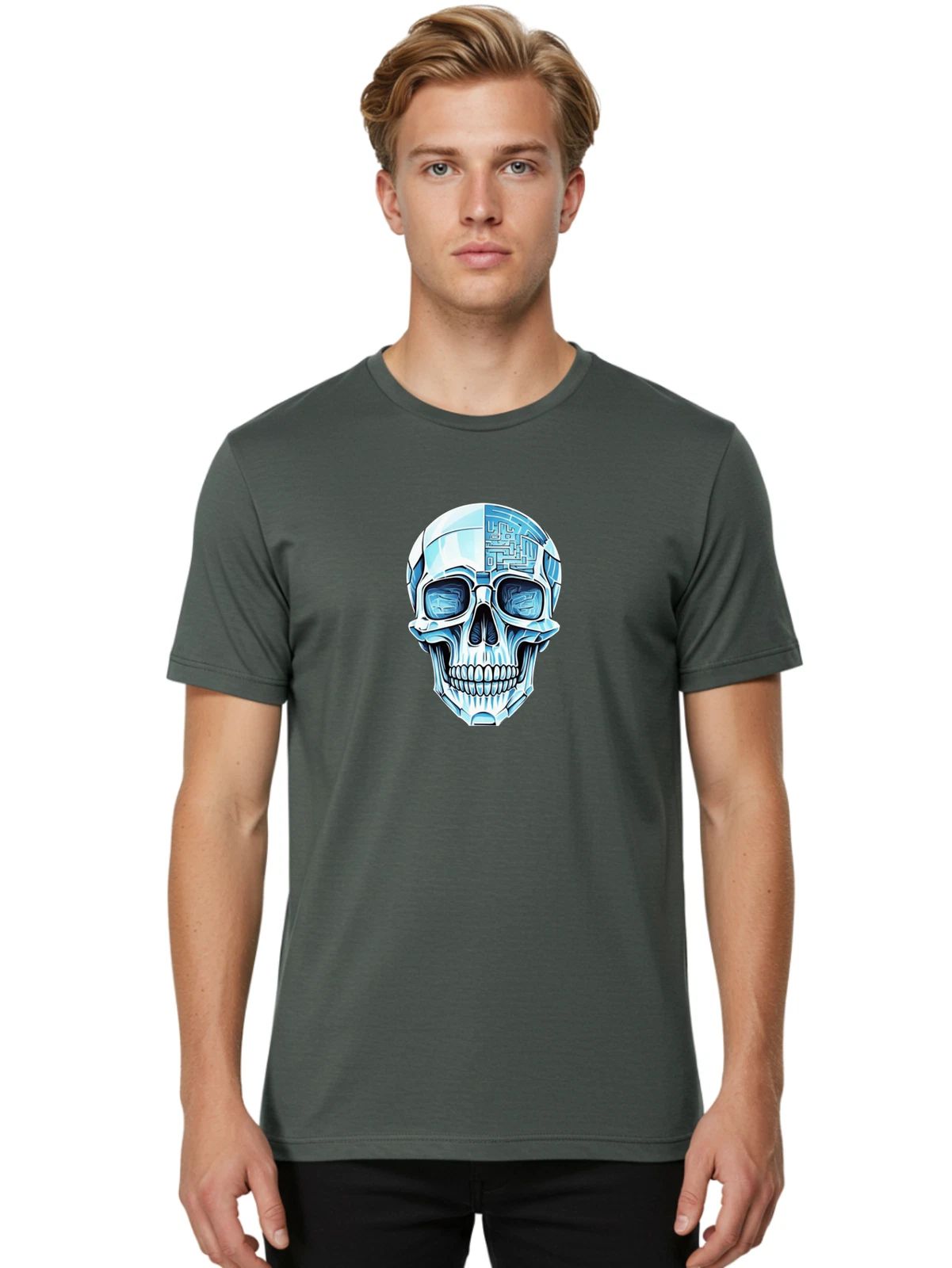 Robot-Skull-2 Mens Graphic Tee, 100% Cotton, Casual Summer Wear