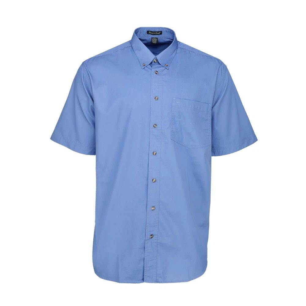 River's End Ezcare Woven Collared Short Sleeve Button Up Shirt Mens Blue Casual