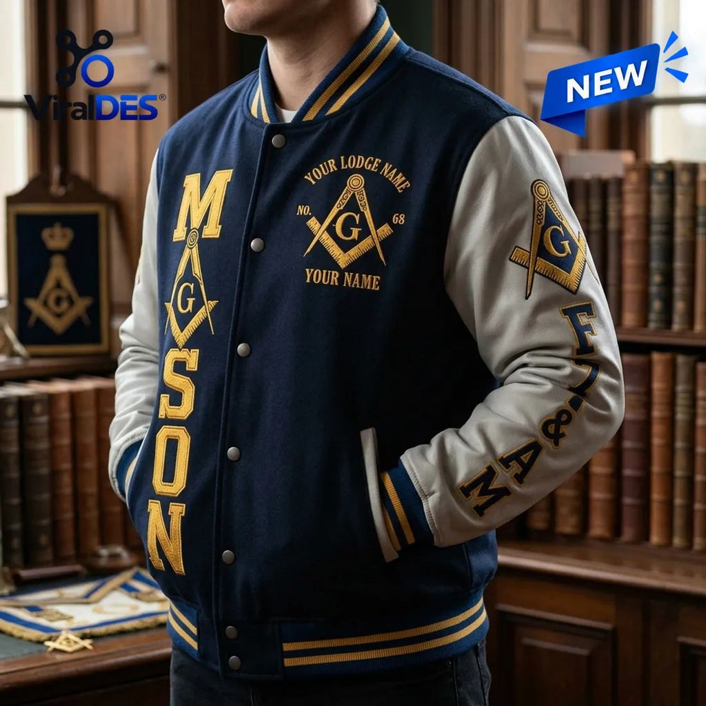 Freemason Navy Blue Custom Baseball Jacket
