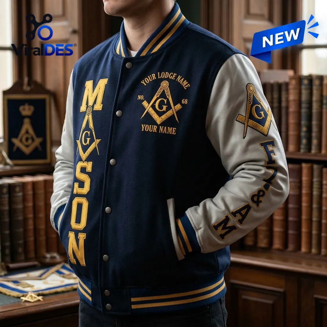 Freemason Navy Blue Custom Baseball Jacket