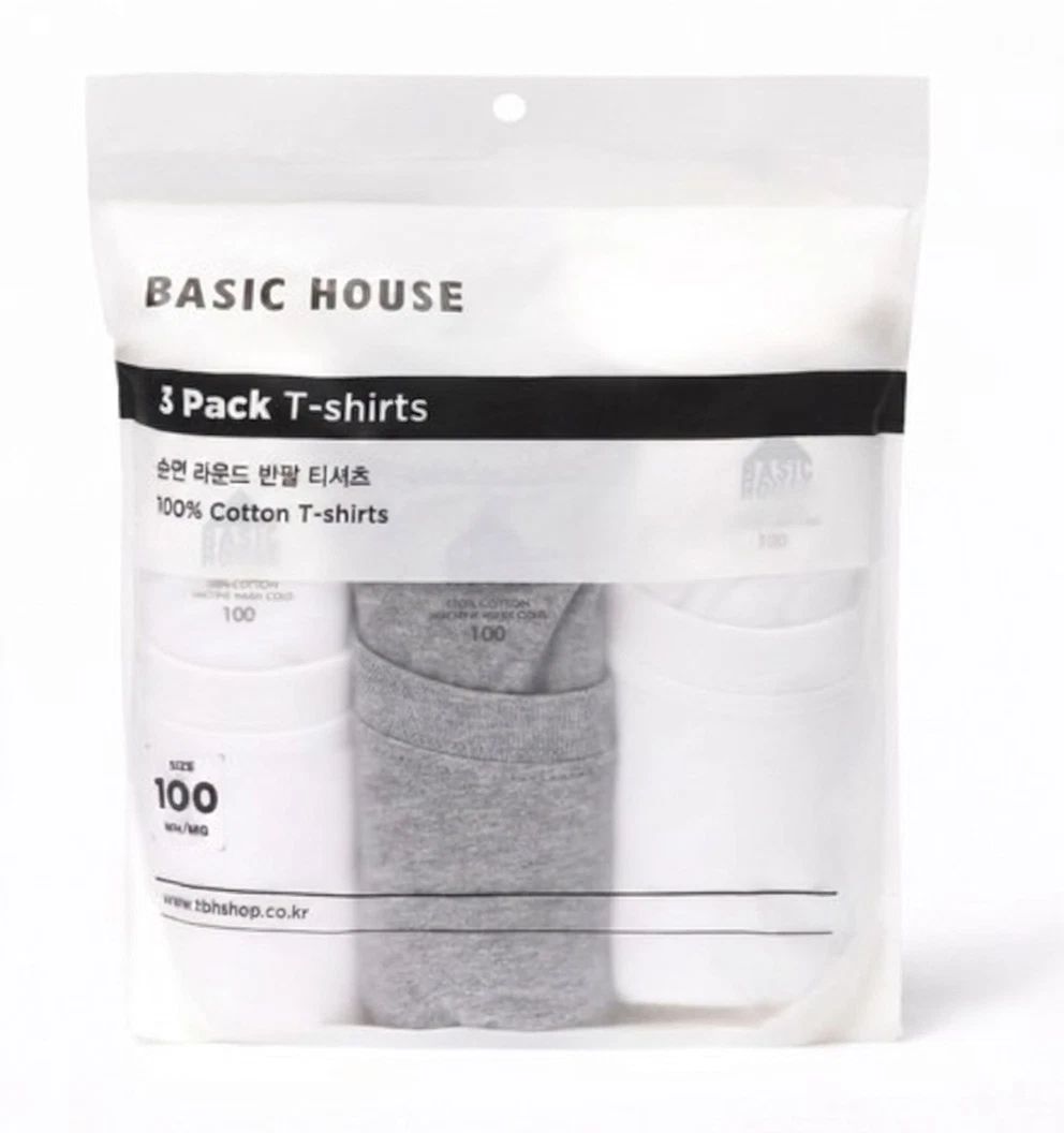 BASIC HOUSE 100% Cotton Crew Neck T-Shirt 3-Pack Bundle Short Sleeve