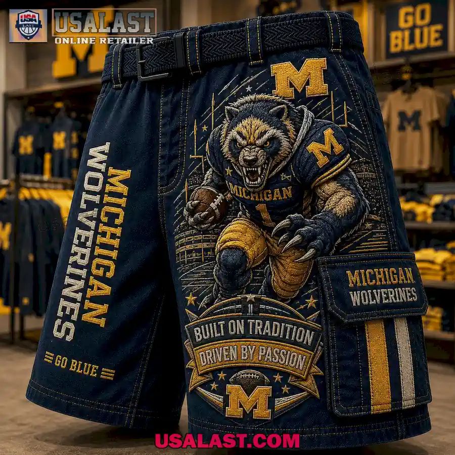 Michigan Wolverines Built On Tradition Driven By Passion Go Blue Men Cargo Short