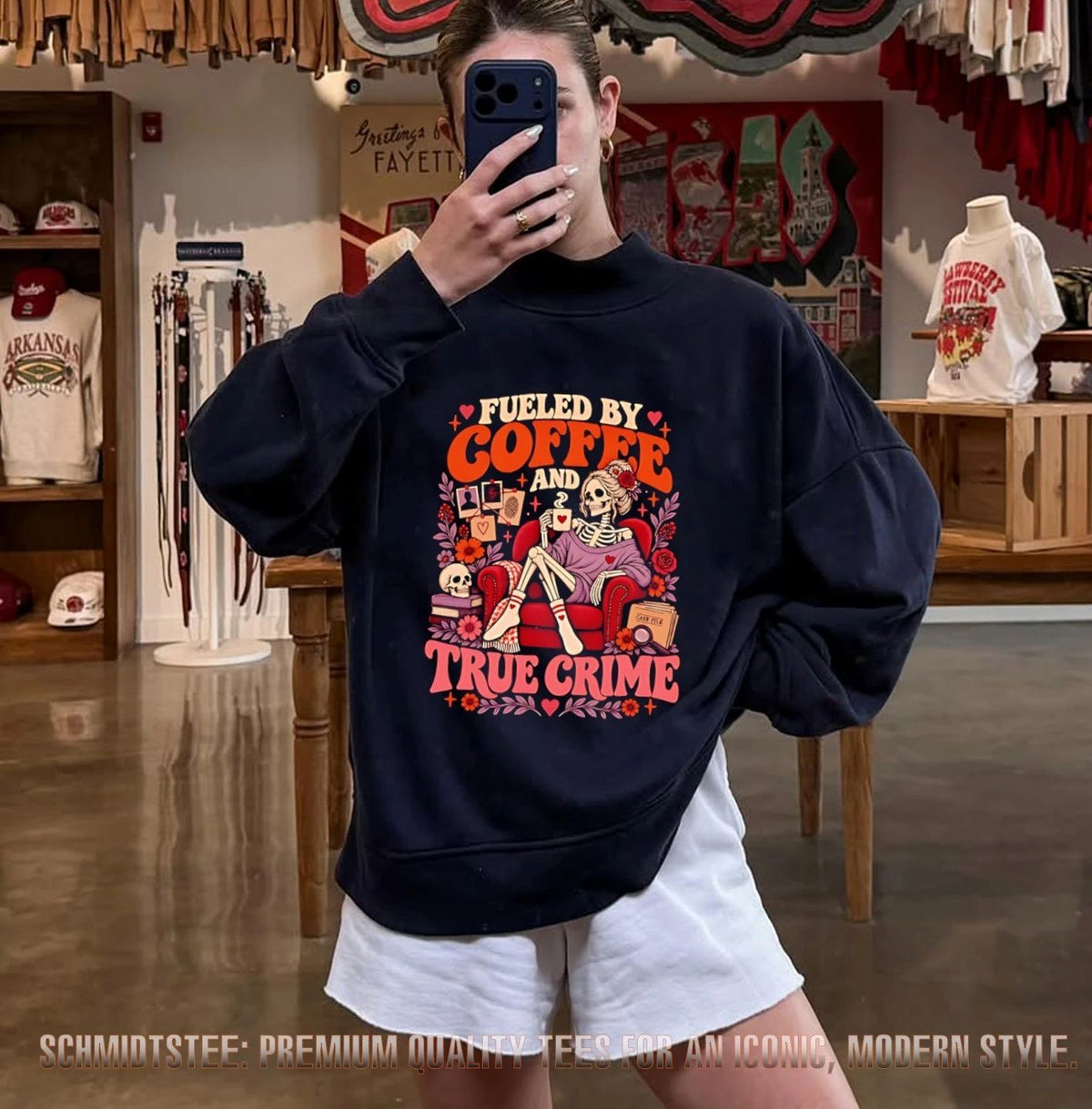 Fueled by Coffee and True Crime Skeleton shirt