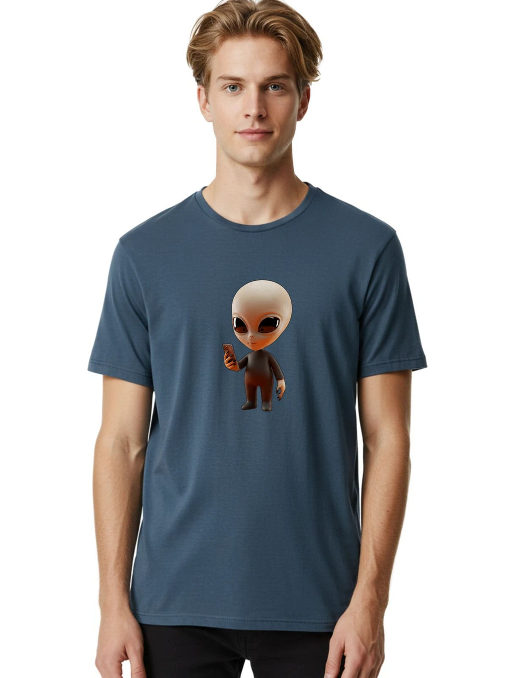 Alien-With-Smartphone Mens Graphic Tee, 100% Cotton, Casual Summer Wear