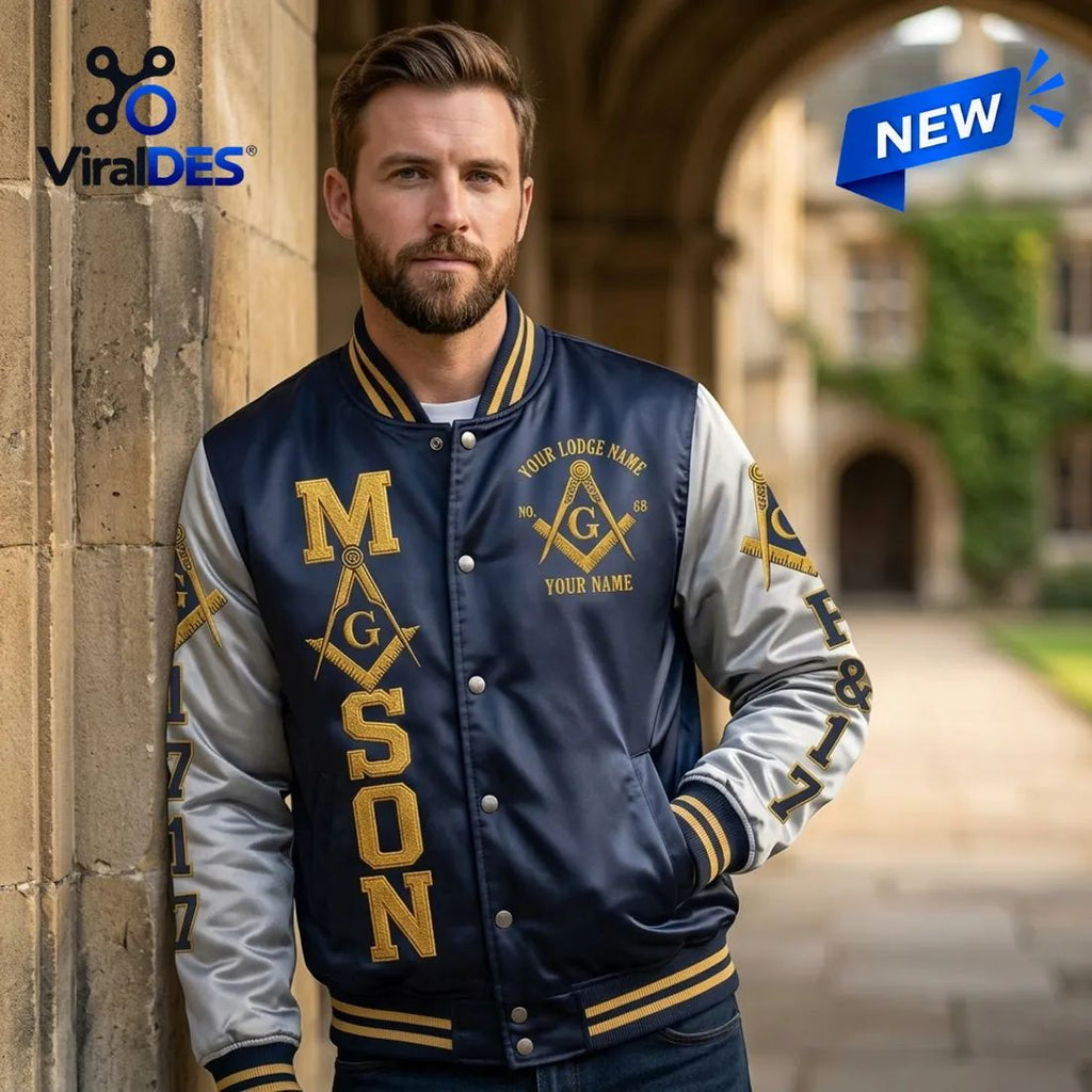 Freemason Navy Blue Custom Baseball Jacket