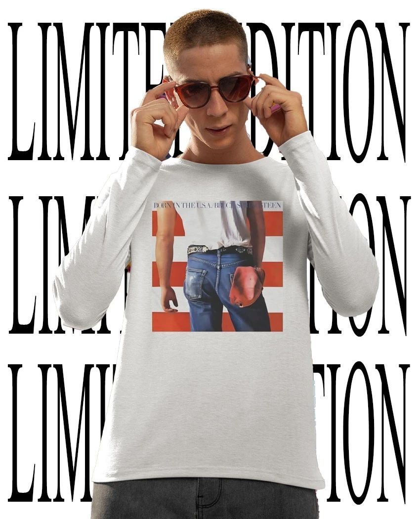 Taehyung wearing born in the USA Bruce Springsteen shirt