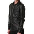 New Men Genuine Lambskin Leather Shirt Jacket Stylish Soft Slim Fit Shirt Black