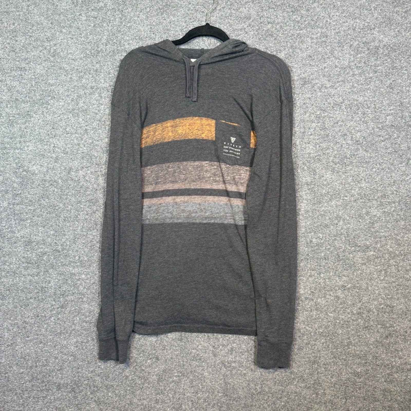 Vissla Shirt Mens Medium Gray Hooded Tshirt Long Sleeve Stretch Casual Surf