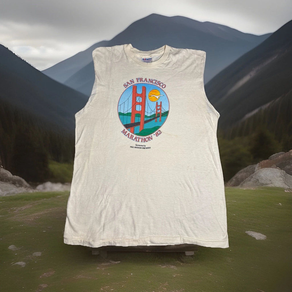 Vintage 1982 San Francisco Marathon T-Shirt Cutoff Hanes Made in USA Size Large