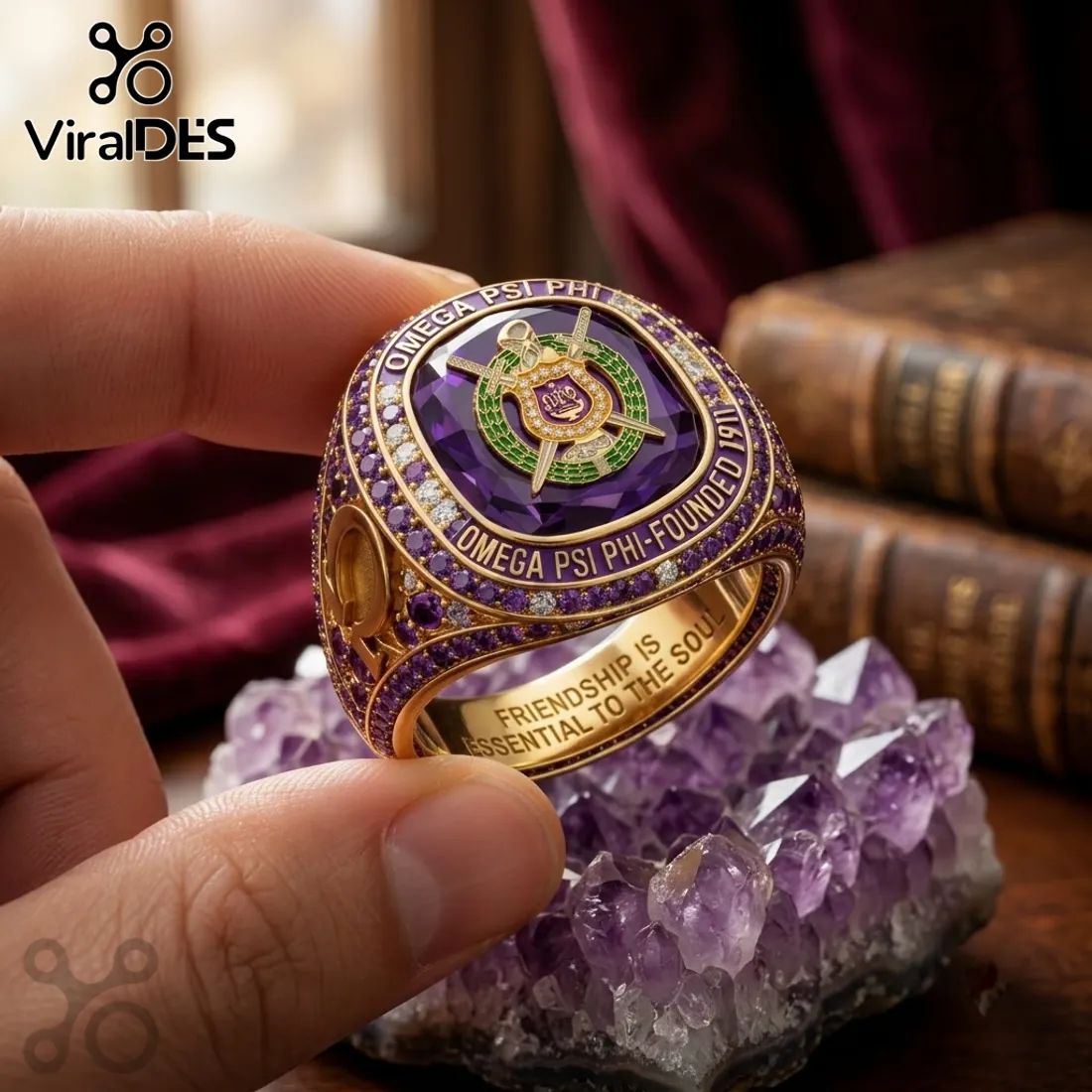 Omega Psi Phi Fraternity Premium Gold Ring