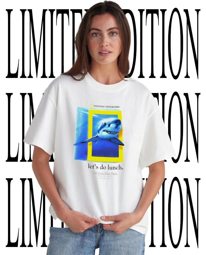 National Geographic let’s do lunch the Great White Shark shirt