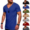 Men Short Sleeve Muscle Tee T-shirt Blouse Solid V Neck Casual Summer Slim Tops